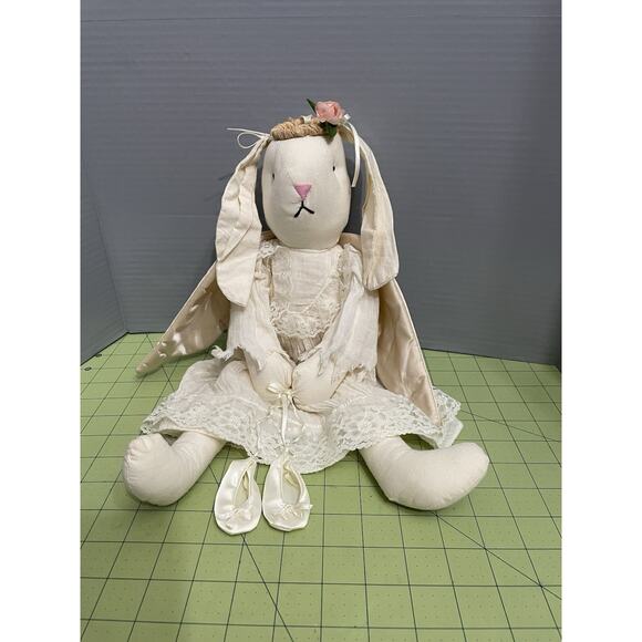 Handmade Angel Bunny Rabbit Floppy Eared Hand Sewn Plush Stuffed Animal -Damaged - Picture 12 of 13